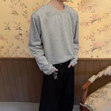 Wiaofellas  -  Men's Solid Color Stitching Long-Sleeved Sweatshirt American Retro Fashion Trend Street Casual Loose Breathable Niche Men's Tops