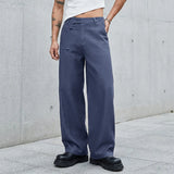 Wiaofellas  -  Men's Pants Solid Color Button Vintage Loose Trousers Men Streetwear Joggers Casual Straight Pants For Man S-5XL