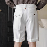 Wiaofellas  -  Streetwear Mens Shorts Fashion Solid Color Pleated Loose Straight Shorts  Summer Men Casual Belt Lace-up High Waist Shorts