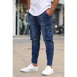 WIAOFELLAS  -  Plus Size S-3XL Men Jogger Jeans Spring Autumn Fashion Casual Pocket Cargo Slim Elastic Stretch Long Denim Pants Streetwear