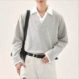 WIAOFELLAS  -  Men Shirt Patchwork Lapel Long Sleeve Korean Style Casual Men Clothing Streetwear Loose Fashion Male Shirts S-5XL