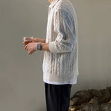 WIAOFELLAS  -  Trendy Men Knitted Pullover Half Zip Lapel Design Korean Loose Long Sleeve Solid Color New Casual Sweater