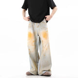 WIAOFELLAS  -  Wasteland style niche design yellow mud jeans men's American high street drape straight floor pants wide-leg pants
