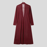WIAOFELLAS  -  Men Long Style Shirt Solid V Neck Long Sleeve Casual Men Clothing Streetwear Loose One Button Fashion Camisas Shirts Men
