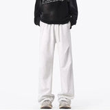 WIAOFELLAS  -  New Men's Pleated Straight Wide-leg Sweatpants Hip Hop Solid Color Baggy Pants Korean Fashion Y2K Streetwear Gray Trousers
