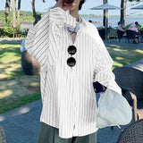 WIAOFELLAS  -  Men Striped Shirt Lapel Long Sleeve Loose Men Clothing Streetwear Korean Style Tops Fashion Leisure Male Shirts S-5XL