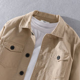 Wiaofellas  -  100% Cotton Tooling Japanese Jacket, New Coat Men's Long Sleeve Khaki Shirt, Casual Cotton Comfortable Thick Shirt camping