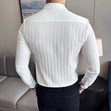 WIAOFELLAS  -  Double-breasted Camisa Masculino De Luxo Autumn Long Sleeve Slim Fit Striped Shirts Men Party Wedding Lapel Men's Dress Shirt