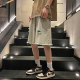 Wiaofellas  -  Men's New Style Spliced button Zipper Pockets Fashionable Loose Versatile Casual Denim Shorts