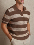 WIAOFELLAS  -  Daily Casual Mens Knitted Polo Shirts Summer Fashion Striped Contrast Color Knit Pullovers Men Stylish Turn-down Collar Top