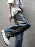 WIAOFELLAS  -  Stripe Jeans Men Clothing  High Street Horn Denim Pants Spring Autumn Distressed Gothic Unisex Retro Jean Trousers