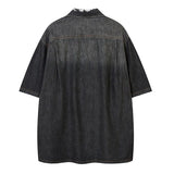 Wiaofellas  -  Vintage Jeans Shirts Short Sleeves Men Hip Hop Gradient Streetwear Button Up Blouse