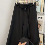WIAOFELLAS  -  New Summer Men's Suit Pants Belt Decoration Solid Color Semi-elastic Casual Wide Leg Male Trousers New Summmer