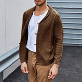 Wiaofellas  -  Vintage Button-up Lapel Knitting Jacket Coat Mens Casual Solid Color Long Sleeve Slim Sweatercoats For Men Fall Winter Outerwear