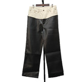 Wiaofellas  -  Original Designer Men's Denim Leather Matching Three-dimensional Cut Color Matching All Straight Leg Wide Pants