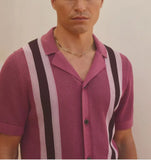 WIAOFELLAS  -  Summer New Striped Knitted Shirt For Men Lapel Casual Tees Shirts Fashion Business Social Knit Cardigan Men Clothing Streetwear