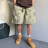 WIAOFELLAS  -  American Retro fiti Design Workwear orts Men's Casual Haome Summer Military een Loose Wide Leg Five-Quarter Pants
