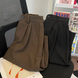 Wiaofellas  -  Black Men's Suit Pants Casual Straight Leg Short Trousers Summer Season Polyester Fabric Drapey High Waist No Belt