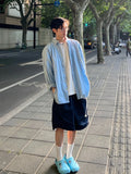 WIAOFELLAS  -  Blue Long Sve irt Jaet for Men Summer Casual Sun Protection Loose Fit Youthful Sle Faionable Flip Collar Top