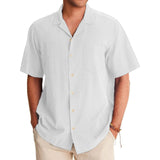 WIAOFELLAS  -  British Men'S Shirt New Summer Solid Color Casual Lapel Simple Breathable Top Comfortable Open-Collar Men'S Loose Beach Shirt