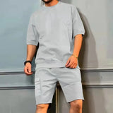 WIAOFELLAS  -  Fashion Summer Men Two Piece Sets O-Neck T-Shirts + Cargo Shorts Suits For Men Harajuku Casual Loose Outfits Streetwear