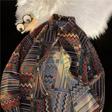 WIAOFELLAS  -  Retro Shirt Cuban Vintage Shirt Men's Loose Autumn Winter Woolen Coat Long-sleeved Shirt Couple Geometric Pattern Button Blouse