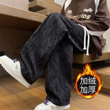 WIAOFELLAS  -  Straight Pants New Autumn and Winter Fleece Warm Sweatpants Men's Loose Casual Nine-point Pants