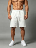 Wiaofellas  -  Men Solid Drawstring Straight Sports Shorts Summer Breathable Loose Cotton Quick Dry Five Point Casual Pants Cross Border New