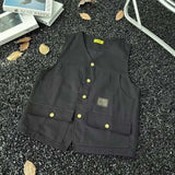 WIAOFELLAS  -  V-neck Men's Tank Tops Single Breasted Solid Color Sleeveless Casual Menswear Loose Pocket Malek Vests Summer