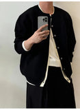 WIAOFELLAS  -  Thickened knitted cardigan fake two pieces wear simple round neck long sleeves lazy layered sweater jacket