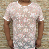 WIAOFELLAS  -  Summer Men's Clothing 2024 Spliced Printed Slim Fit Perspective Mesh T-shirt Fashionable Casual Short Sleeved O-Neck Sexy Tops