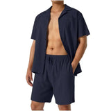 WIAOFELLAS  -  Summer Sports Short-Sleeved Shorts Suit Cotton and Linen Loose Casual Men's Shirt Suit Suit