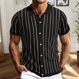 WIAOFELLAS  -  Summer New Men's Luxury Knitted Polo Shirt Casual Vintage Button Striped Splicing Colors Short Sleeve Fashion Man Knitwear