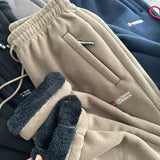 WIAOFELLAS  -  Thiened Fce Lined Straight Leg Casual Pants for Men And Women Couples Winter Warm Trousers Slim Fit Leisure Trousers