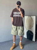 WIAOFELLAS  -  American Retro fiti Design Workwear orts Men's Casual Haome Summer Military een Loose Wide Leg Five-Quarter Pants
