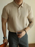 WIAOFELLAS  -  Fashionable Mens Slim Fit Polo Shirts Short Sleeve Button Turn-down Collar Polo Shirt Spring Summer Casual Men Solid Color Polos