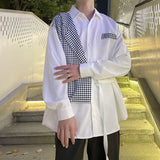 WIAOFELLAS  -  Korean Men's Spring and Autumn Square Collar Print Fashion and Versatile Loose and Casual Two-piece Long Sleeved Shirts