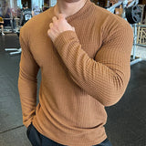 WIAOFELLAS  -  Spring Autumn Casual T-Shirt Men Long Sleeves Solid Shirt Fitness Bodybuilding Tees Tops Male Fashion Slim Stripes Tshirts
