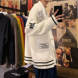 WIAOFELLAS  -  Cardigan Sweater Men's Korean Style Trendy Brand Loose Letter Knit Sweater Hong Kong Style Versatile Student Sweater Jacket