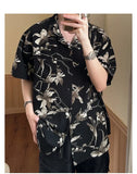 WIAOFELLAS  -  Korean Version of Retro Drooping Thin Tie-dye Short-sleeved Cuban Collar Shirt Men's Summer Floral Loose Hong Kong Style Top