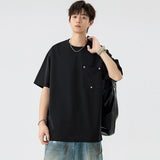 Wiaofellas  -  Summer New Streetwear Plus Size 8XL Cool Feeling Round Neck Loose Breathable T-Shirts Men Solid Color Tops Basics Pocket