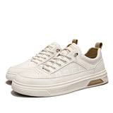 WIAOFELLAS  -  Men's Flat Lace-up Classic Series Solid Color Anti-slip Student Vulcanized Sports Shoes Trend Casual Leather Skateboard Shoes