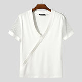 WIAOFELLAS  -  Men T Shirt Mesh Patchwork V Neck Short Sleeve Male Tee Tops Summer Streetwear 2025 Fashion Casual Men Clothing S-5XL