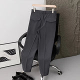 Wiaofellas  -  Men Pleated Dress Pants with Belt Business Casual Non-Iron Straight Trousers Male Solid Color Ankle Length Office Work Pants