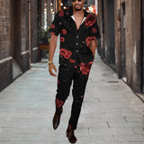 WIAOFELLAS  -  Short Sleeve Shirt Button Tops+Trousers Men 2Pcs Set Suit 3D Chic Harajuku Vintage Printing Summer Hawaii Beach Cardigan Outfits