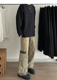 WIAOFELLAS  -  American Retro Jeans Mens Fashion Trendy Loose Wide Legs Bootcut Denim Pants Tall Man Yellow Mud Cowboy Trousers Streetwear