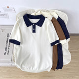 Wiaofellas  -  Loose Fit  Short Sleeve Knitted T-Shirt Men Summer Cool Breathable Shoulder Collision Color Collar Unisex Top