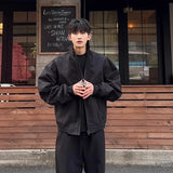 WIAOFELLAS  -  Fashion Men's Solid Color Stand Collar Jackets Trendy Summer American Style Zipper Long Sleeves Coats Male