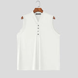WIAOFELLAS  -  Men Tank Tops Solid Color V Neck Sleeveless Button Summer Male Vests Streetwear Knitted Fashion Casual Men Clothing
