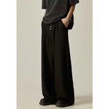 Wiaofellas  -  American Retro Brown Casual Drapey Wide Leg Pants Loose Fit Design Sense Straight Cut Long Trousers Polyester Fabric